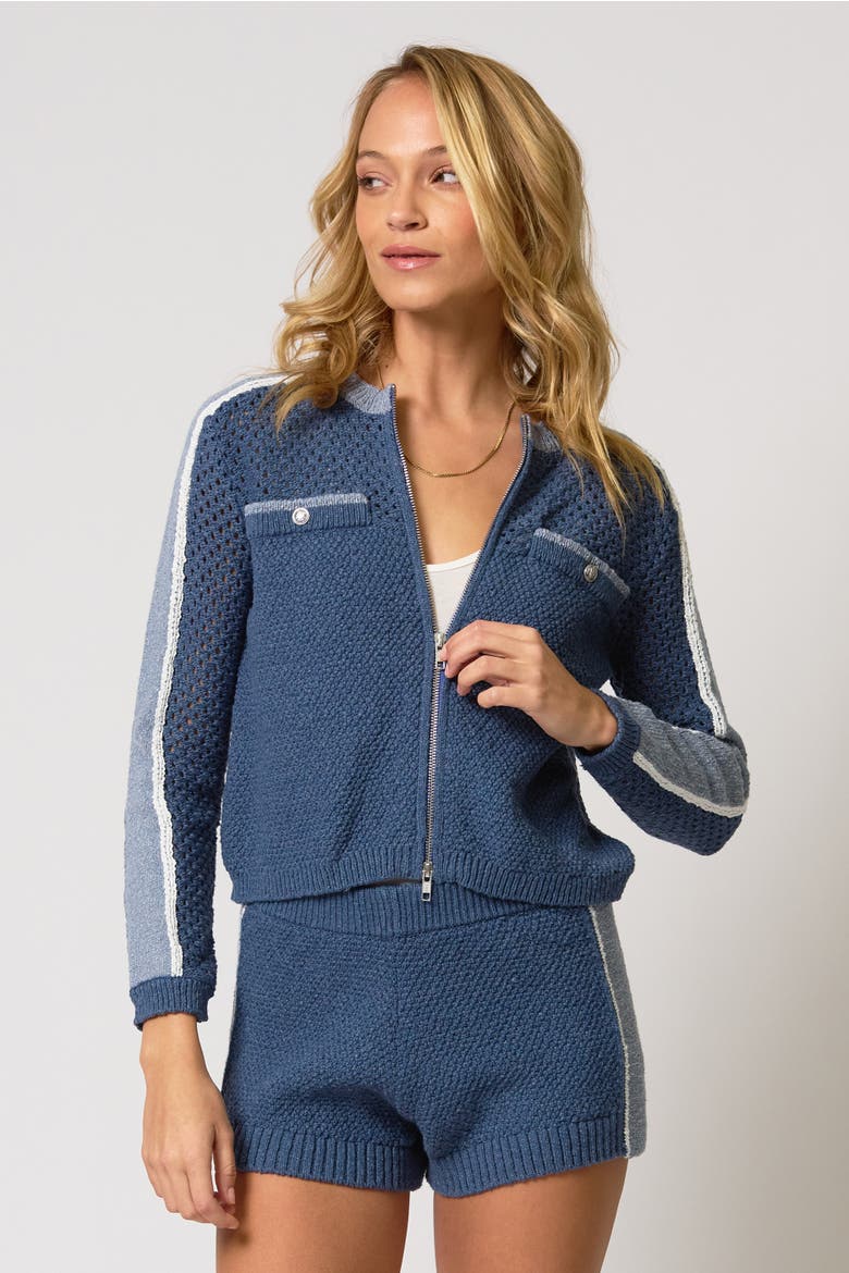Raya Mixed Stitch Zip Cardi, Main, color, Navy