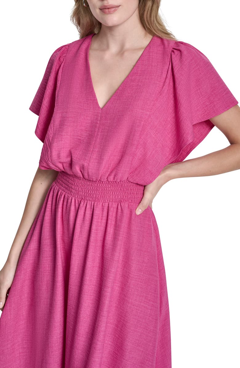 DKNY Smocked High-Low Dress, Alternate, color, Rose Violet