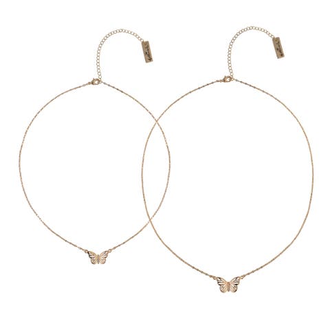 Tear and Share Silver Tone Butterfly Pendant Necklaces