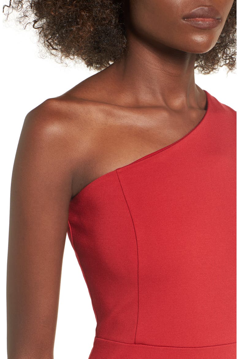 One-Shoulder Body-Con Dress, Alternate, color, RED