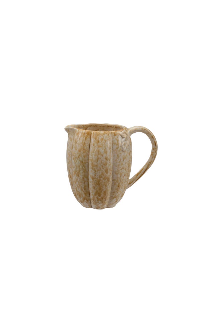 Pumpkin Stoneware Pitcher with Leaf Motif, Reactive Glaze, Main, color, Brown