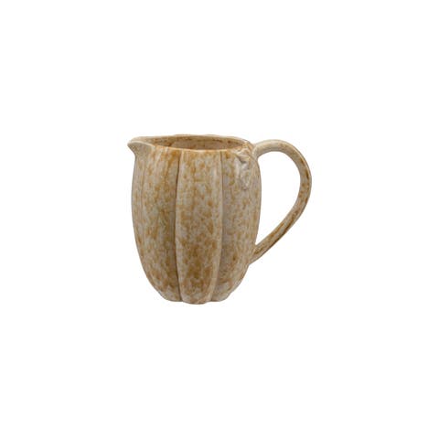 Pumpkin Stoneware Pitcher with Leaf Motif, Reactive Glaze