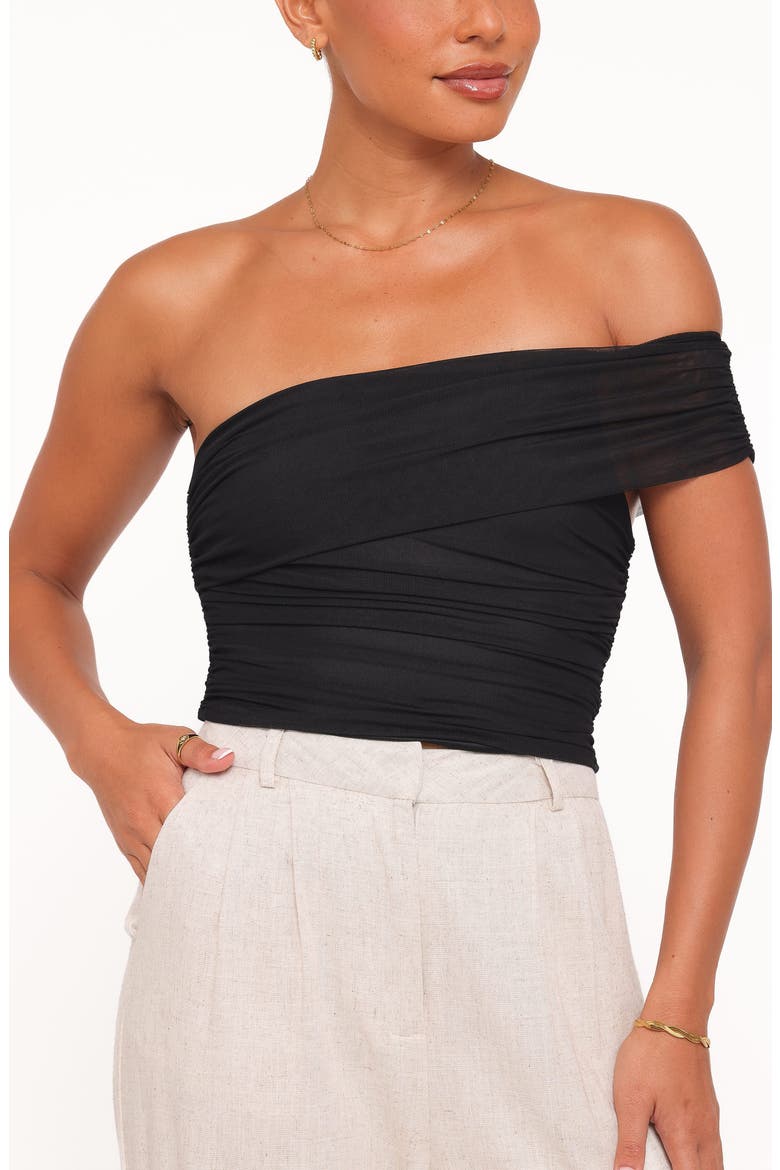 Zachary Off the Shoulder Mesh Crop Top, Alternate, color, BLACK