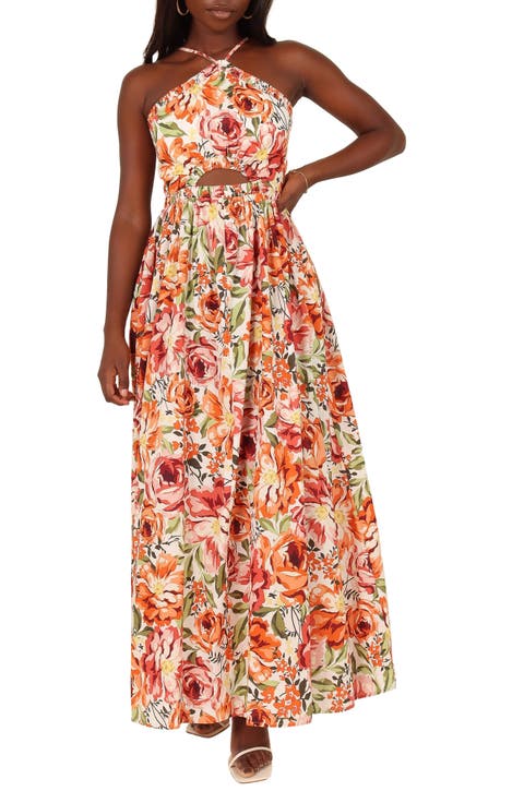 Madeira Cutout Halter Neck Maxi Sundress