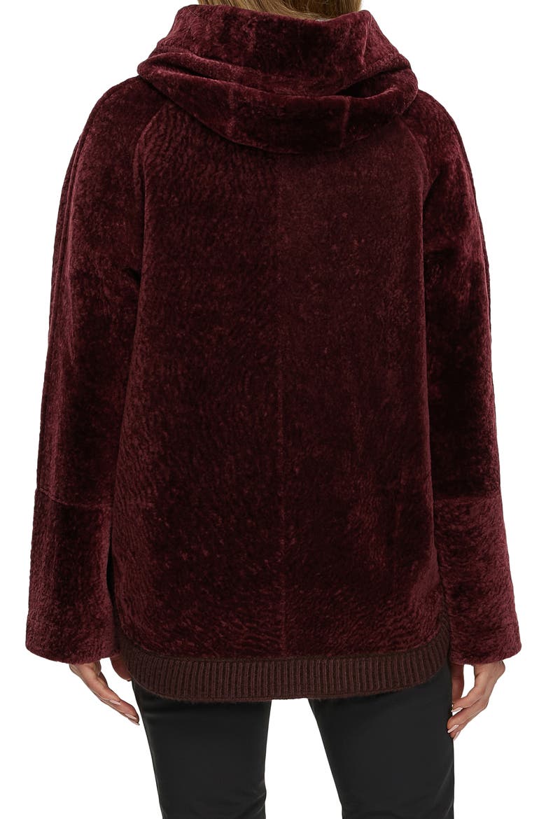 Reversible Textured Genuine Shearling Lamb Zip Parka with Ribbed Hem, Alternate, color, BURGUNDY/BLACK
