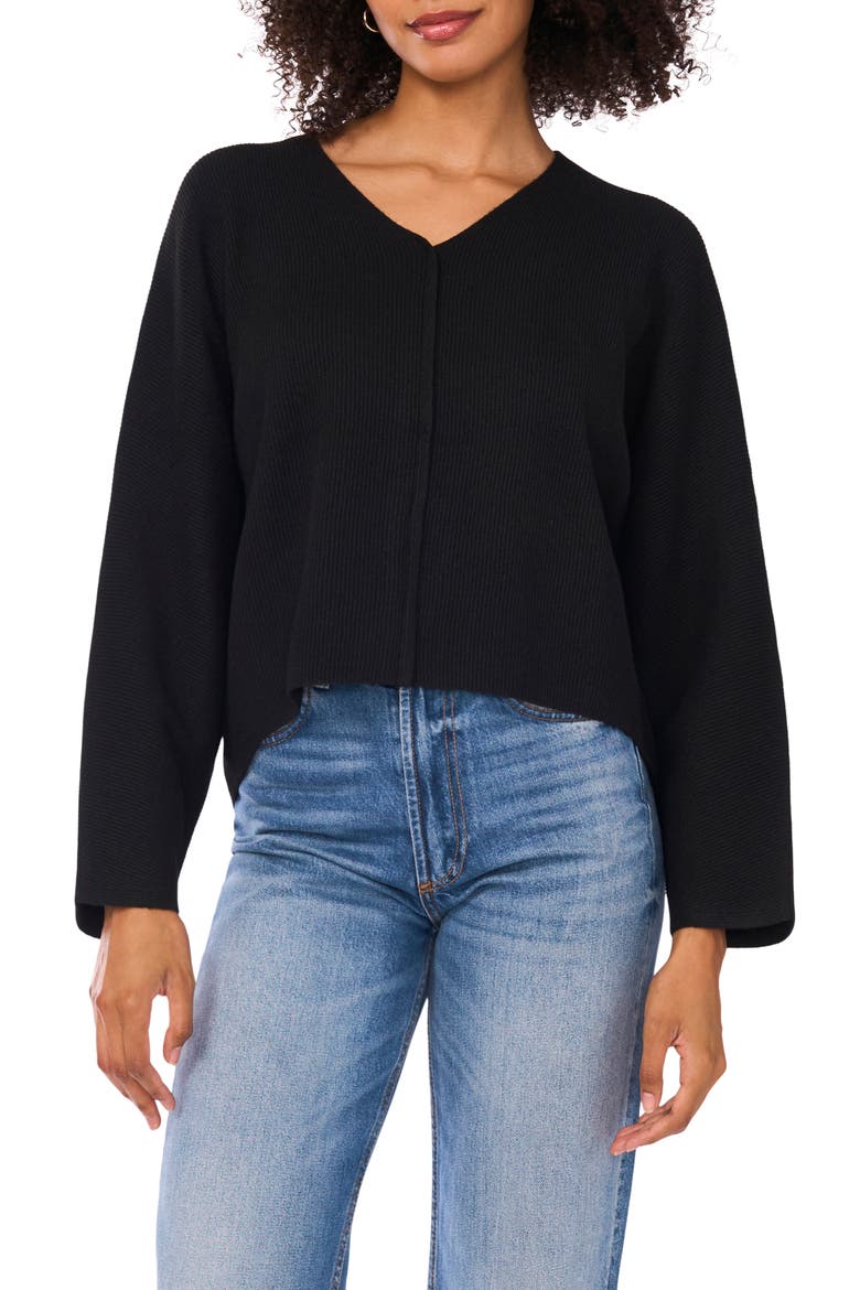 V-Neck Ribbed Sweater, Main, color, RICH BLACK