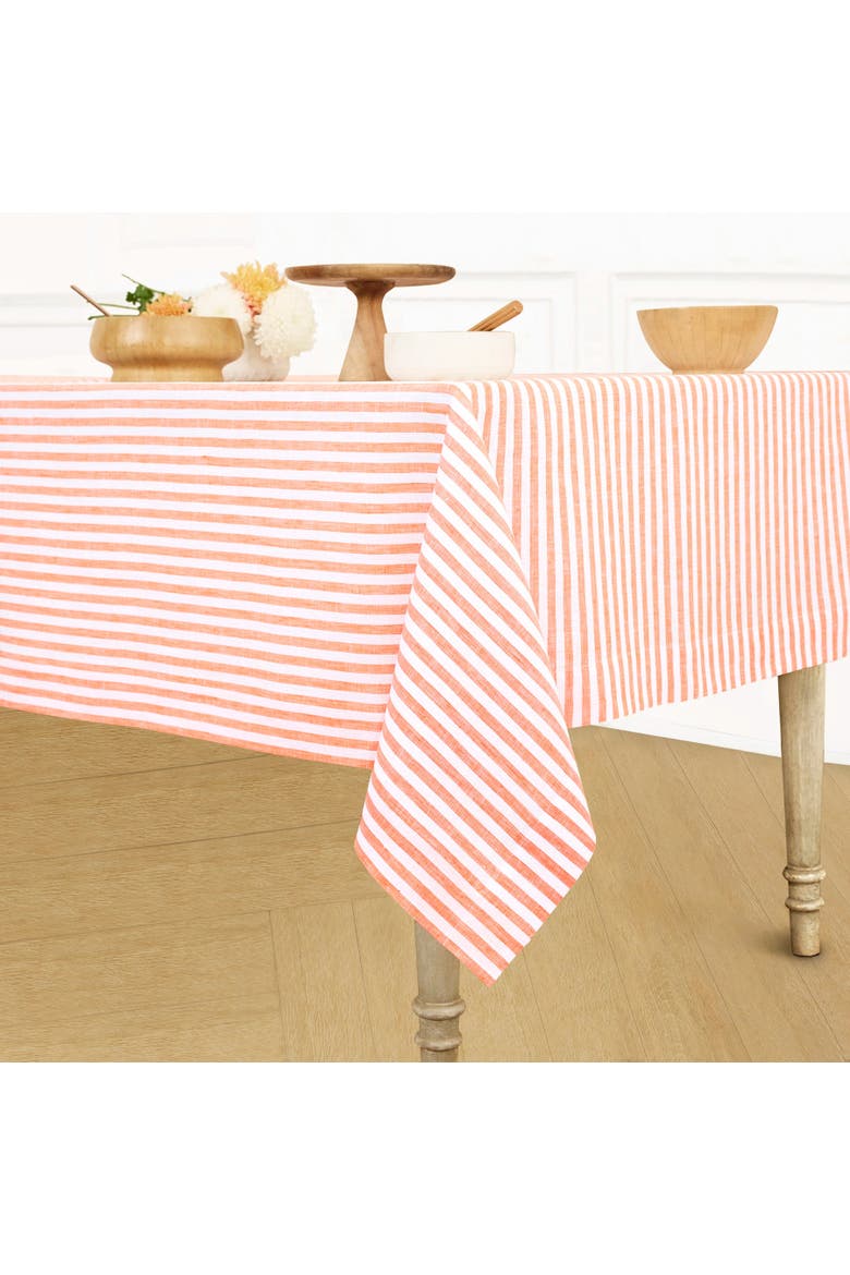 Linen Tablecloth - Amalfi Stripe, Alternate, color, Orange and White