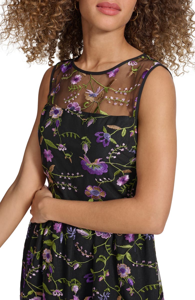Kensie Embroidered Mesh Cocktail Midi Dress, Alternate, color,