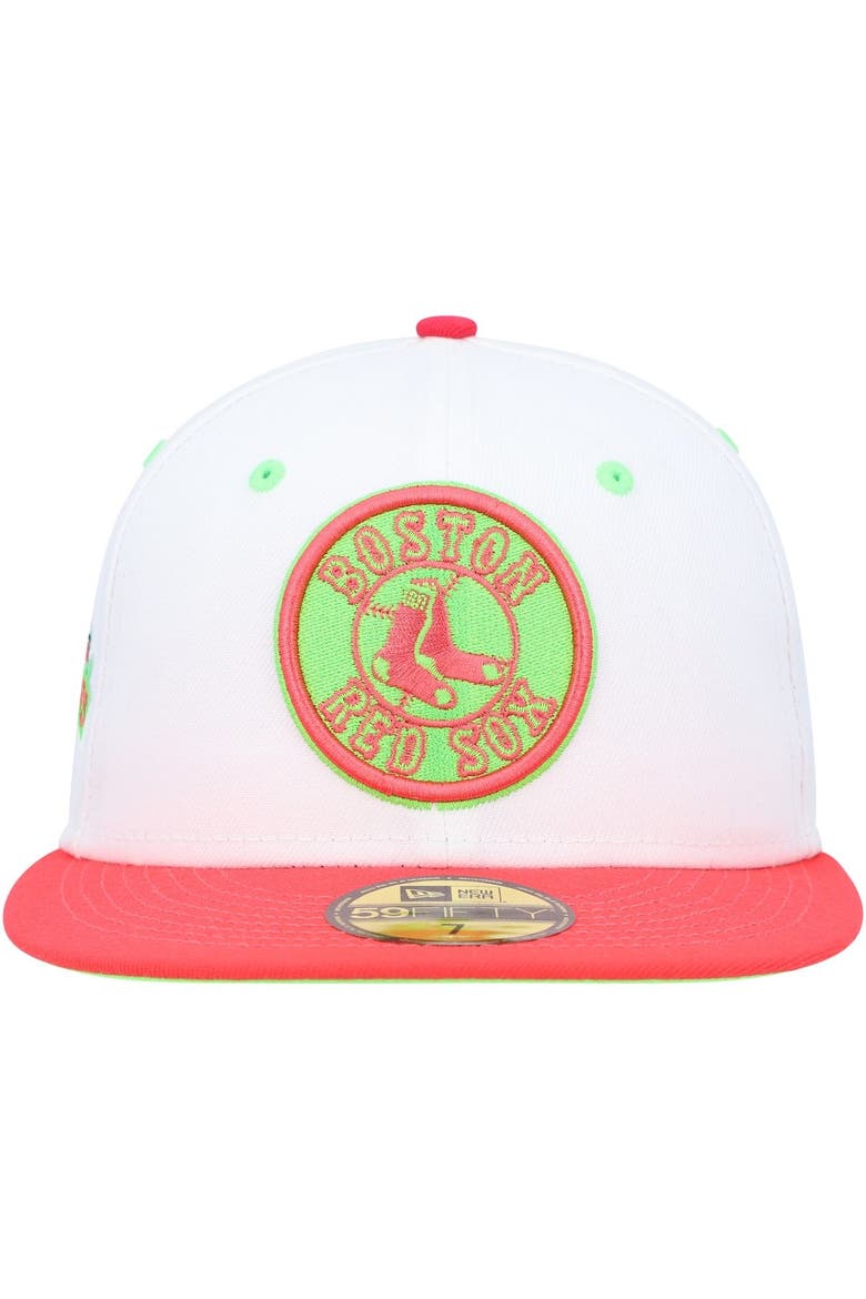 Men's New Era White/Coral Boston Red Sox  Fenway Park 100th Anniversary  Strawberry Lolli 59FIFTY Fitted Hat, Alternate, color, White