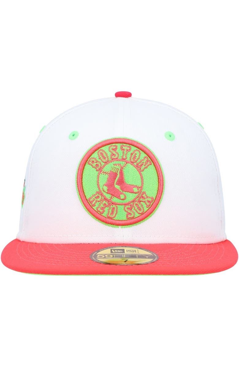 New Era Men's New Era White/Coral Boston Red Sox  Fenway Park 100th Anniversary  Strawberry Lolli 59FIFTY Fitted Hat, Alternate, color, White