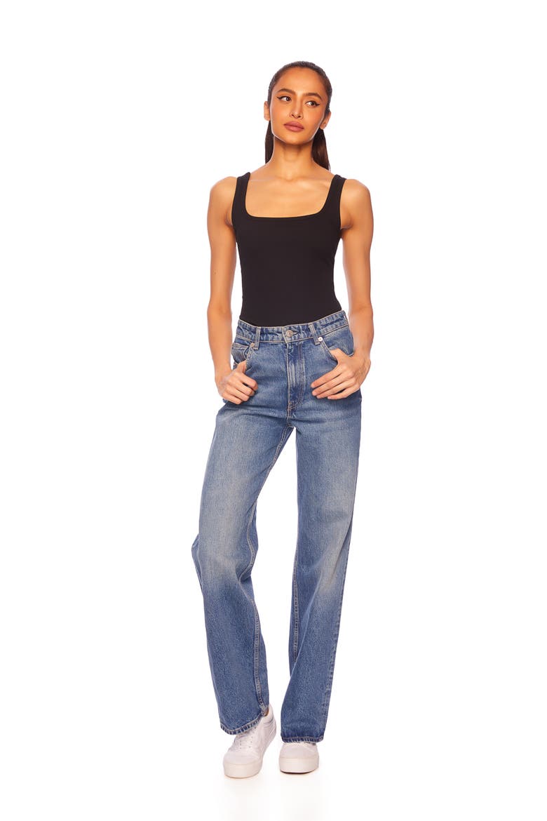 Ribbed Square Neck Tank, Alternate, color, BLACK