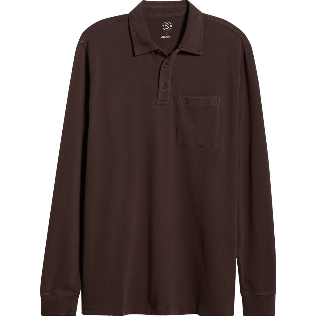 Treasure & Bond Long Sleeve Heavyweight Jersey Polo In Brown