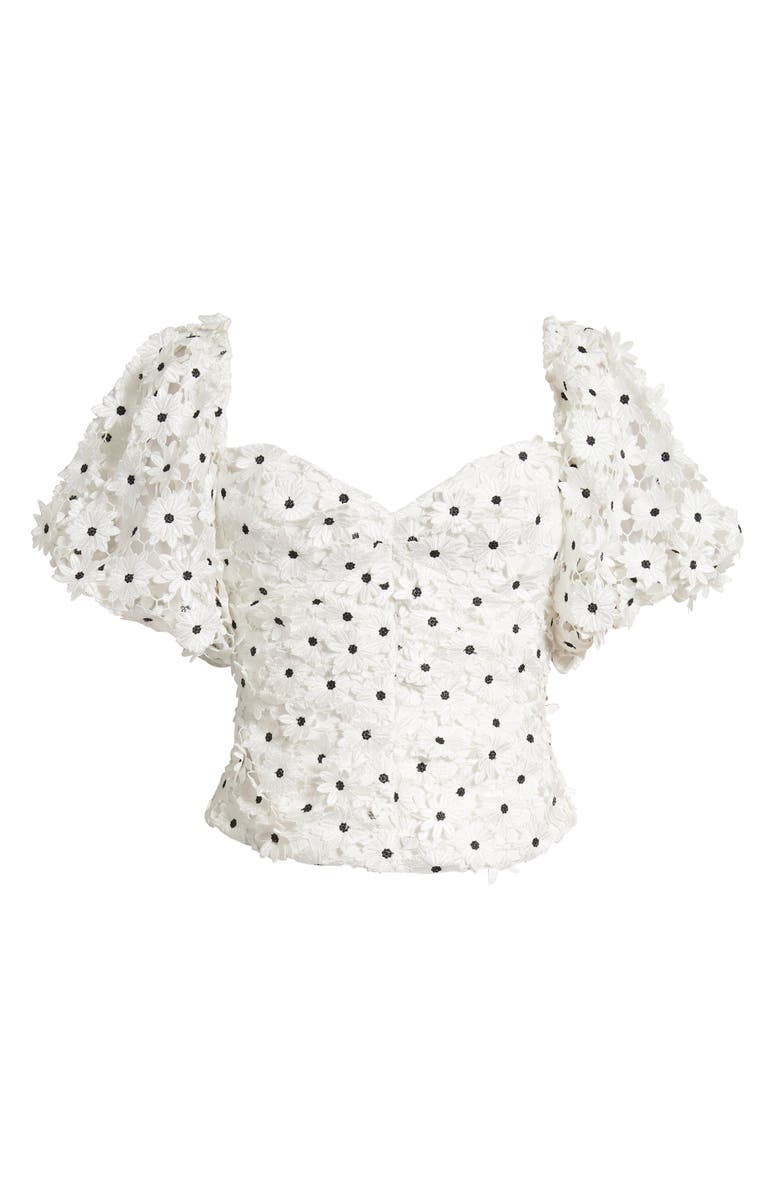 Self-Portrait Daisy Guipure Lace Puff Sleeve Off the Shoulder Top, Alternate, color, 