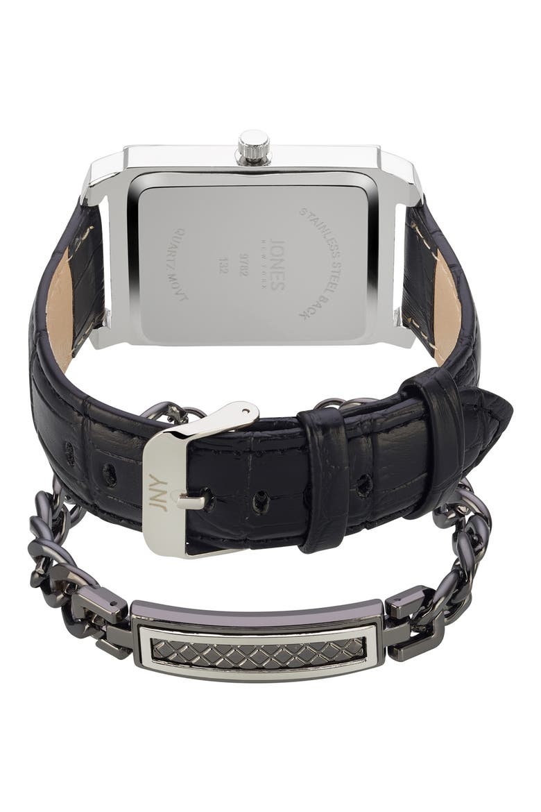 Diamond Accent Three-Hand Quartz Watch & ID Bracelet Set, Alternate, color, BLACK