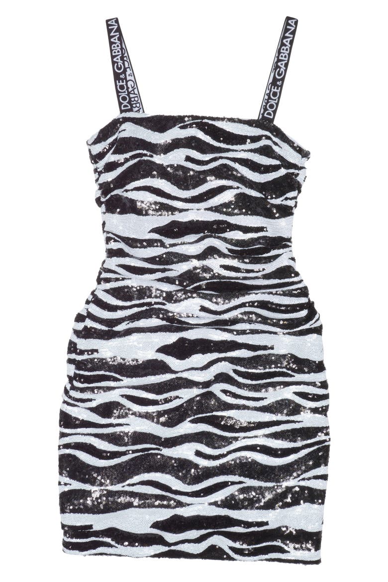 Zebra Sequin Mini Dress, Alternate, color, S0991 BIANCO/ NERO