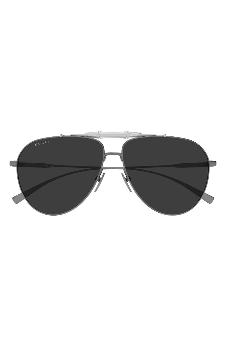 Gucci 60mm Pilot Sunglasses, Main, color, Ruthenium