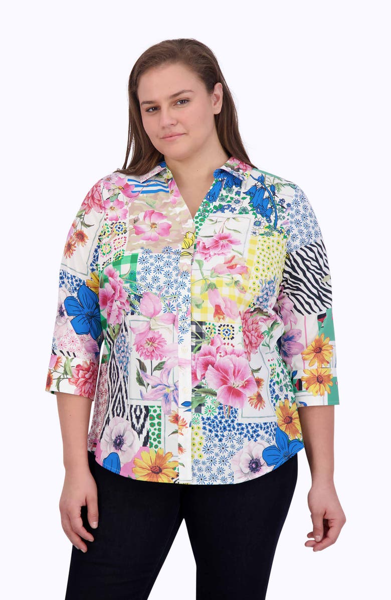 Foxcroft Mary Patchwork Floral Print Cotton Button-Up Shirt, Alternate, color, 