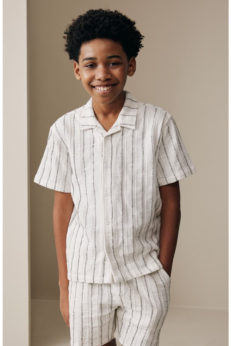 Kids' Stripe Button-Up Shirt & Shorts Set, Alternate, color, WHITE