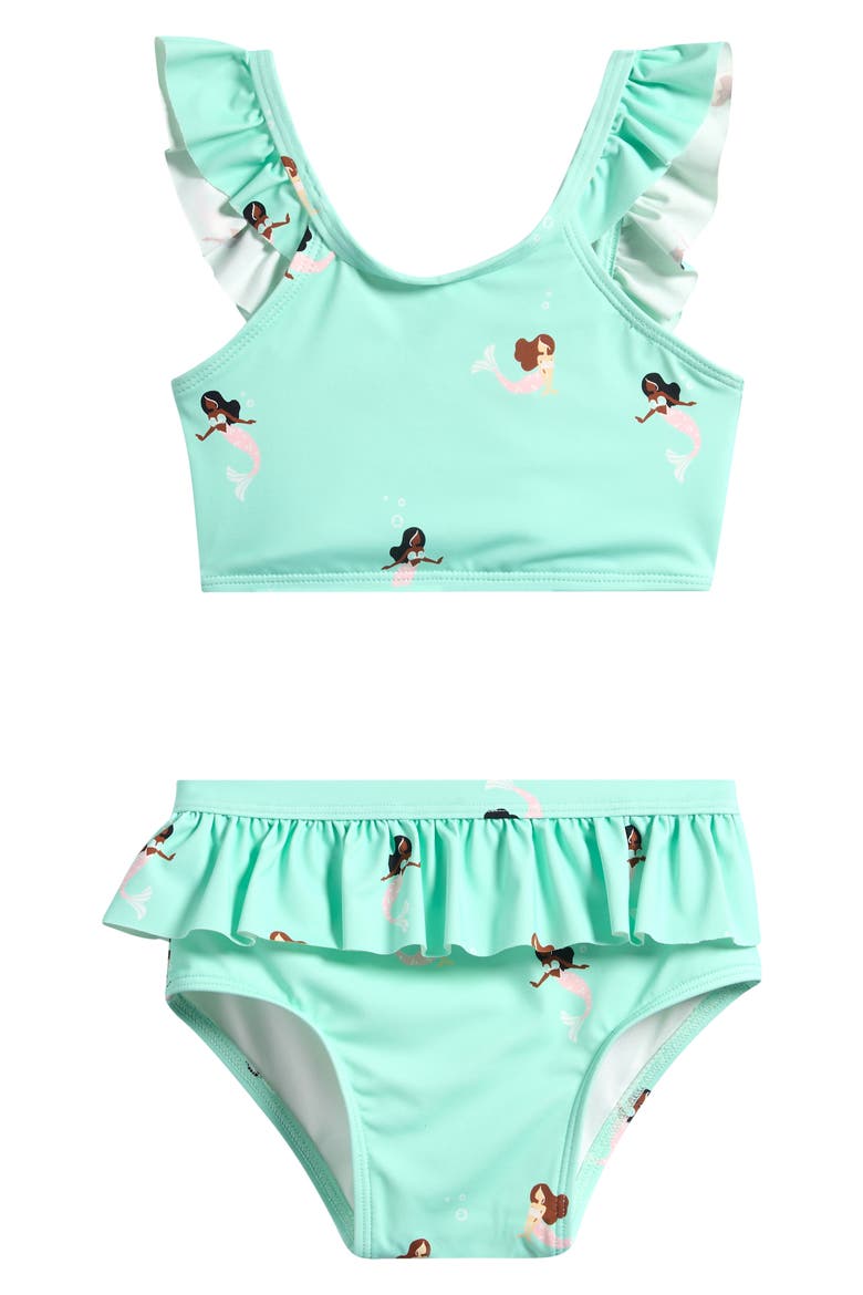 Ruffle Two-Piece Swimsuit, Main, color, AQUA GREEN