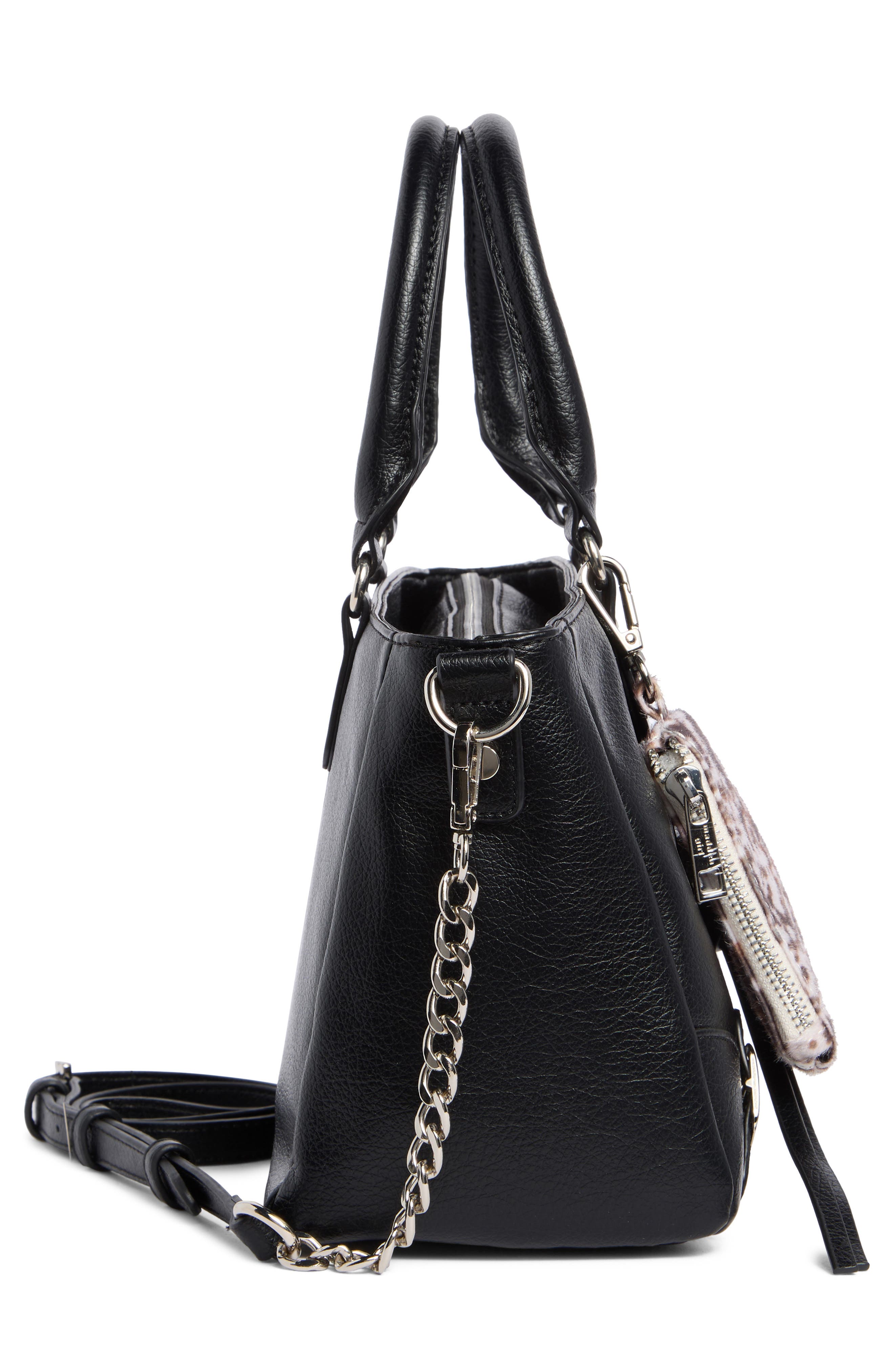 Madden Girl Faux Leather Bowler Top Handle Bag & Charm, Alternate, color, Black