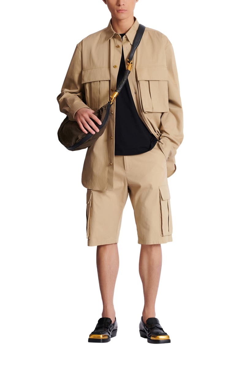 Balmain Cotton safari shirt, Alternate, color, Beige