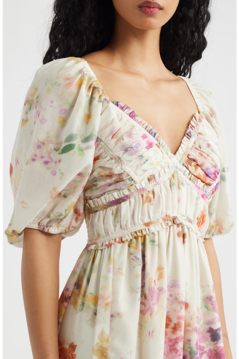Madison Ruffle Puff Sleeve Maxi Dress, Alternate, color, IVORY MULTI FLORAL