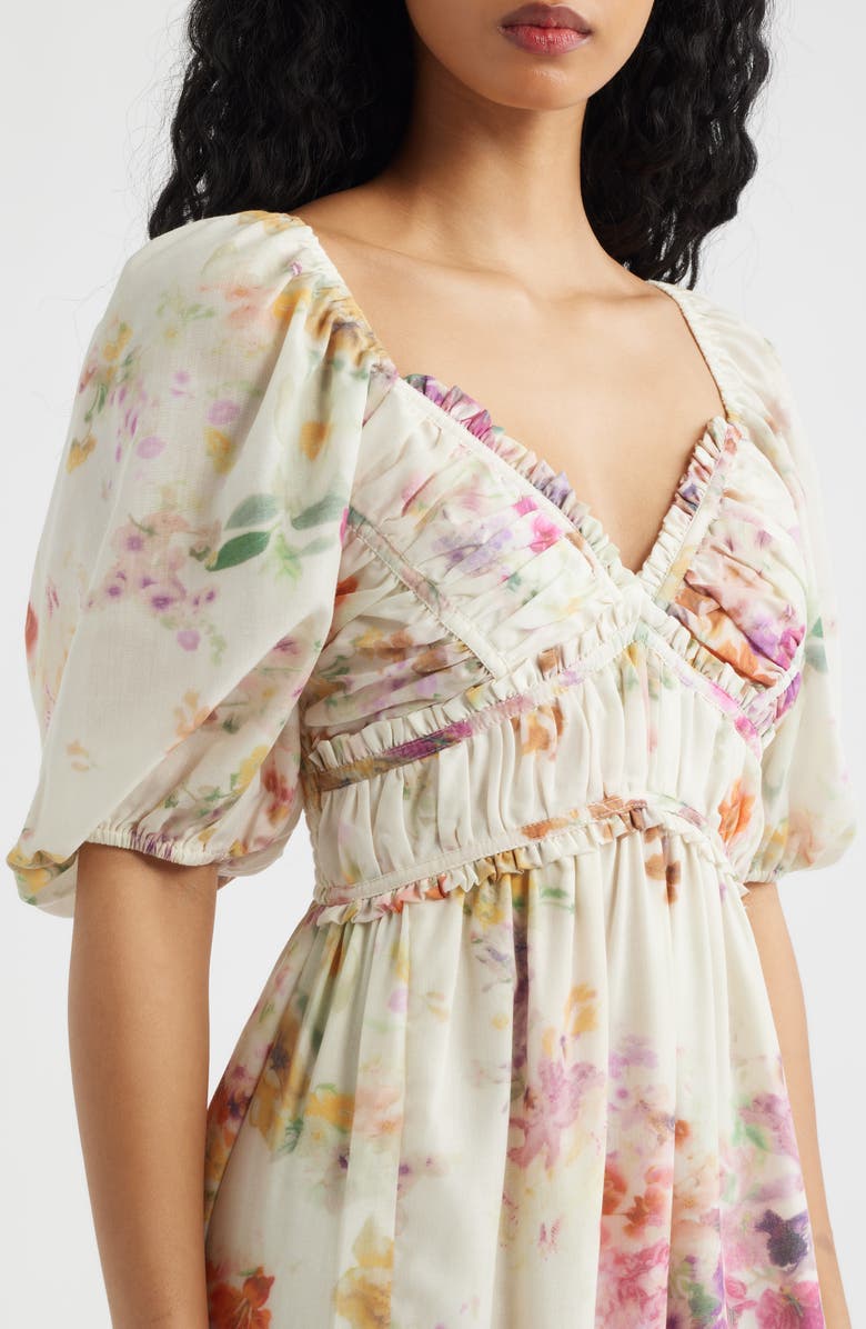 Lulus Madison Ruffle Puff Sleeve Maxi Dress, Alternate, color, Ivory Multi Floral
