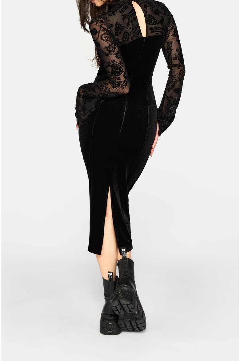 Sanct Flocked Bodycon Velour Midi Dress, Alternate, color, Black