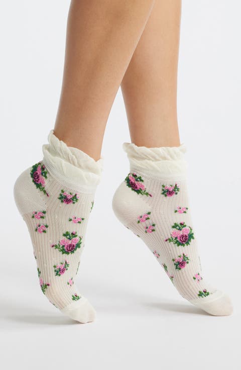 Anna Floral Ruffle Cotton Blend Ankle Socks
