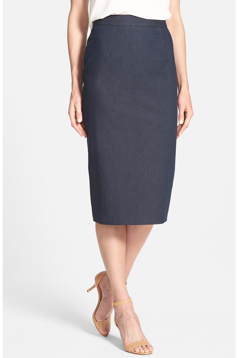 Denim Midi Pencil Skirt, Main, color, DARK DENIM