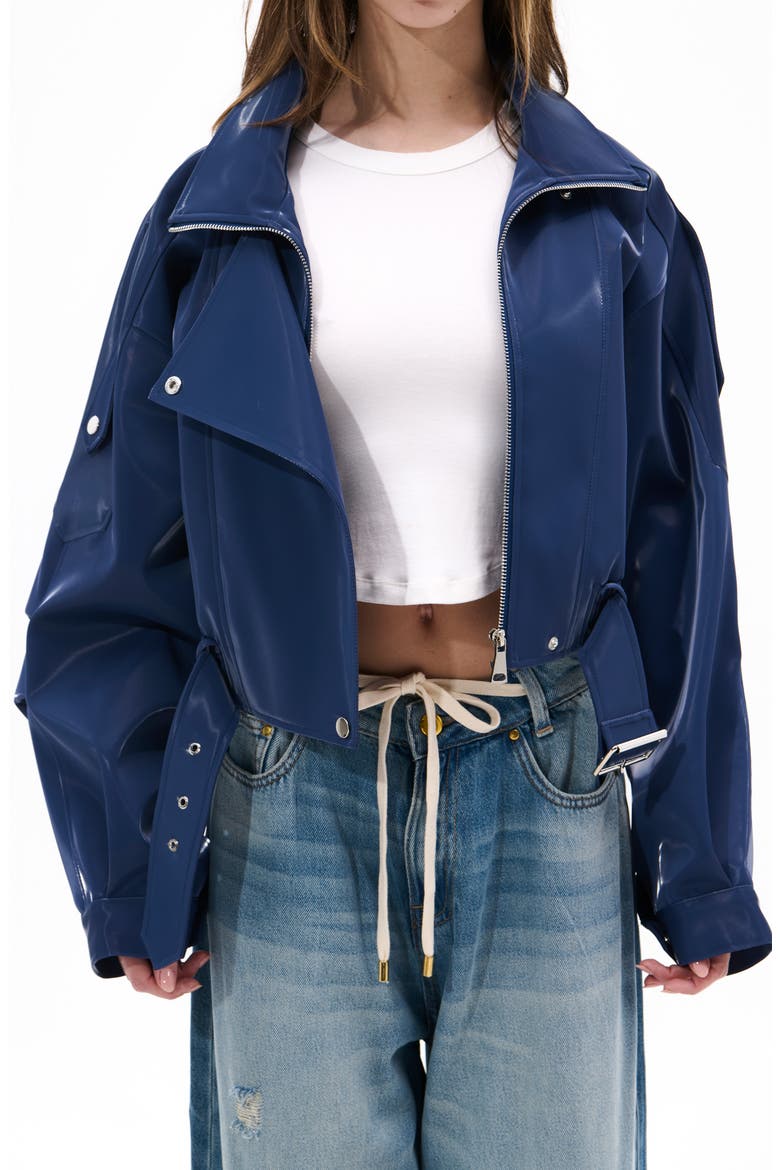 Liquid Luxe Shiny Bomber Jacket, Alternate, color, BLUE