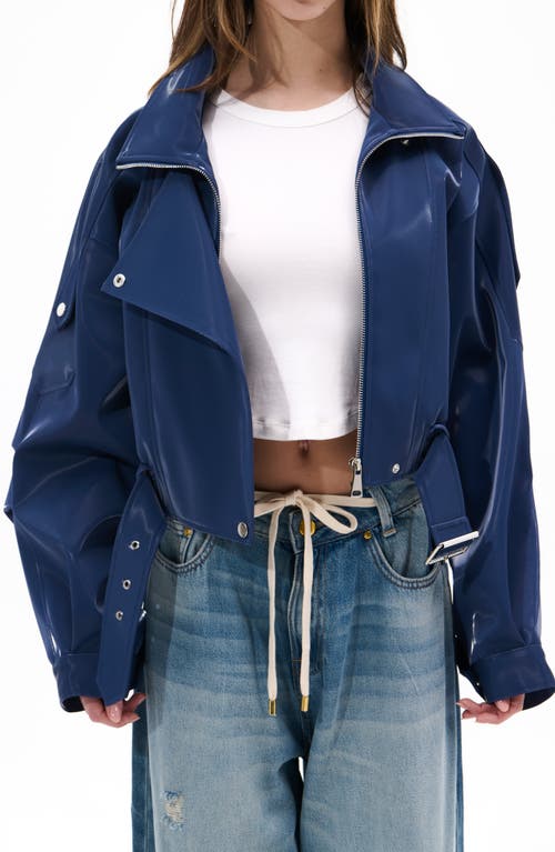 Azalea Wang Liquid Luxe Shiny Bomber Jacket In Blue
