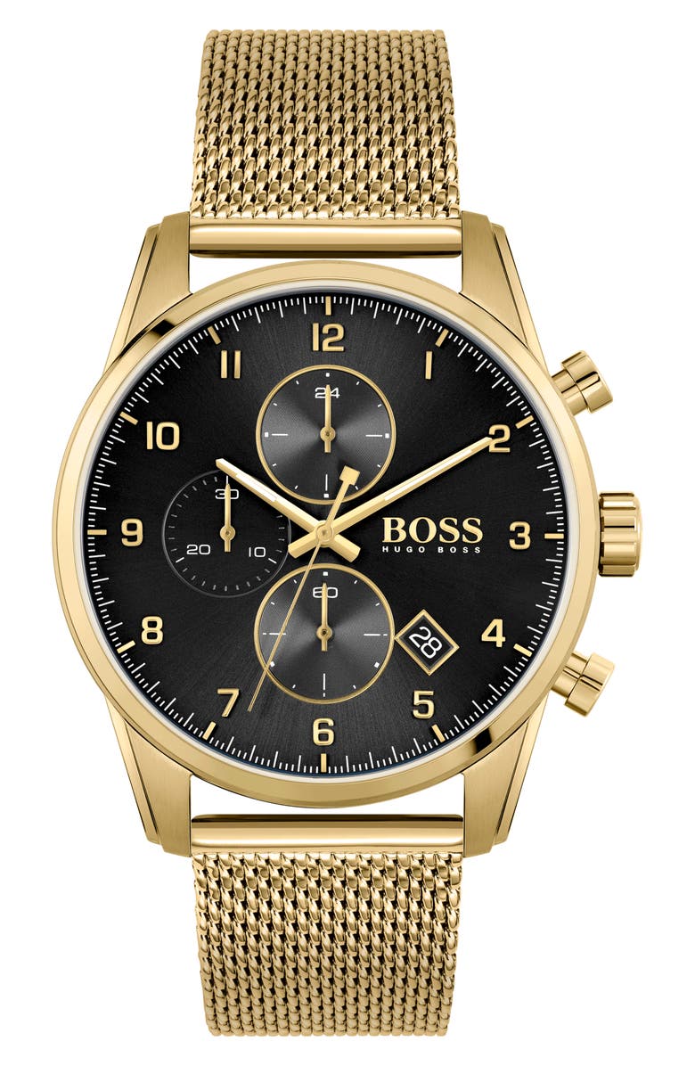 BOSS Skymaster Chronograph Mesh Strap Watch, 44mm, Main, color, 