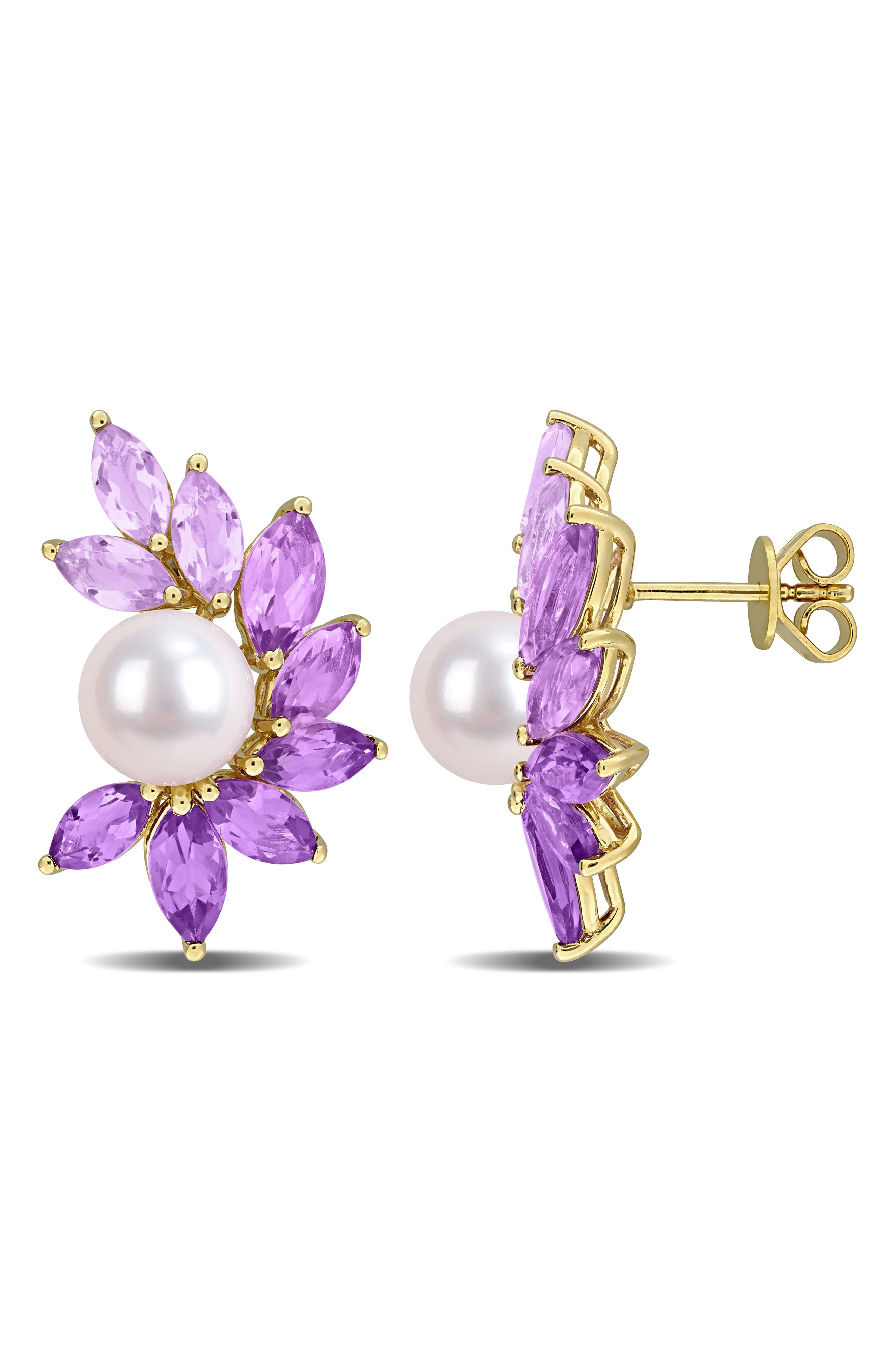 Cultured Freshwater Pearl & Amethyst Stud Earrings