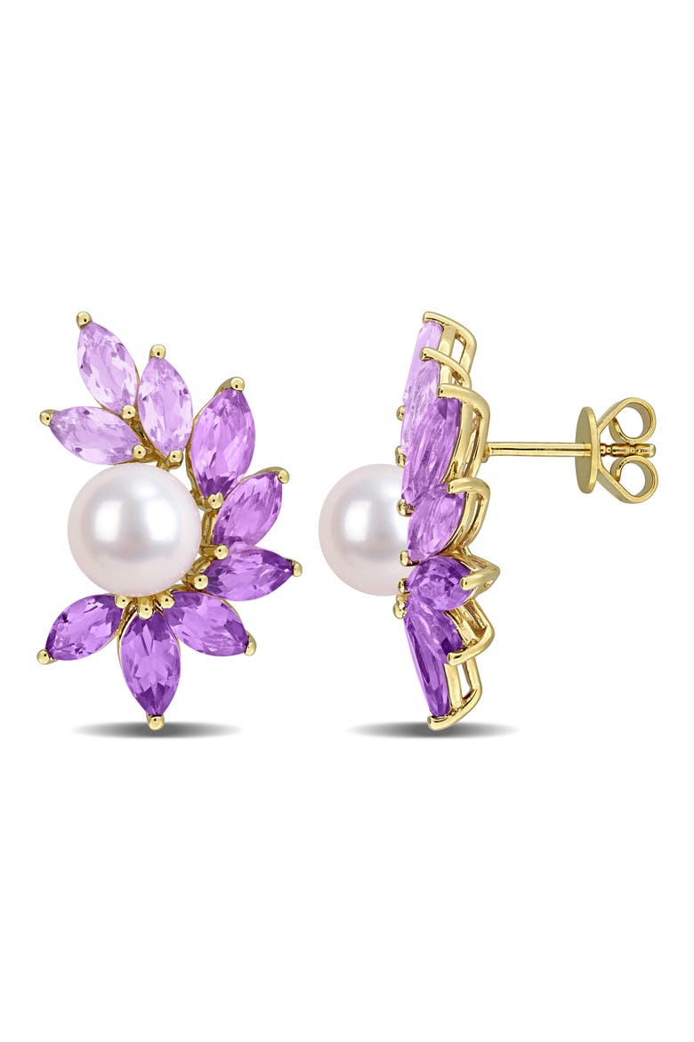 Cultured Freshwater Pearl & Amethyst Stud Earrings, Main, color, PURPLE