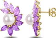 DELMAR Cultured Freshwater Pearl & Amethyst Stud Earrings