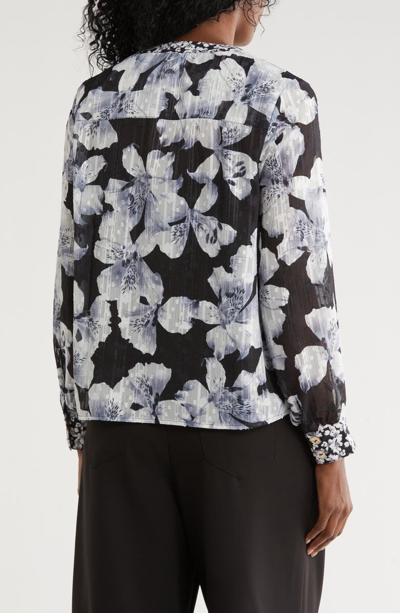 Nicole Miller Print Long Sleeve Top, Alternate, color, Hibiscus Large