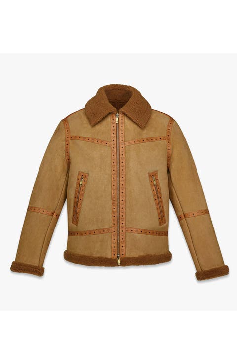 Jacket in Suede Shearling and Monogram Print Leather