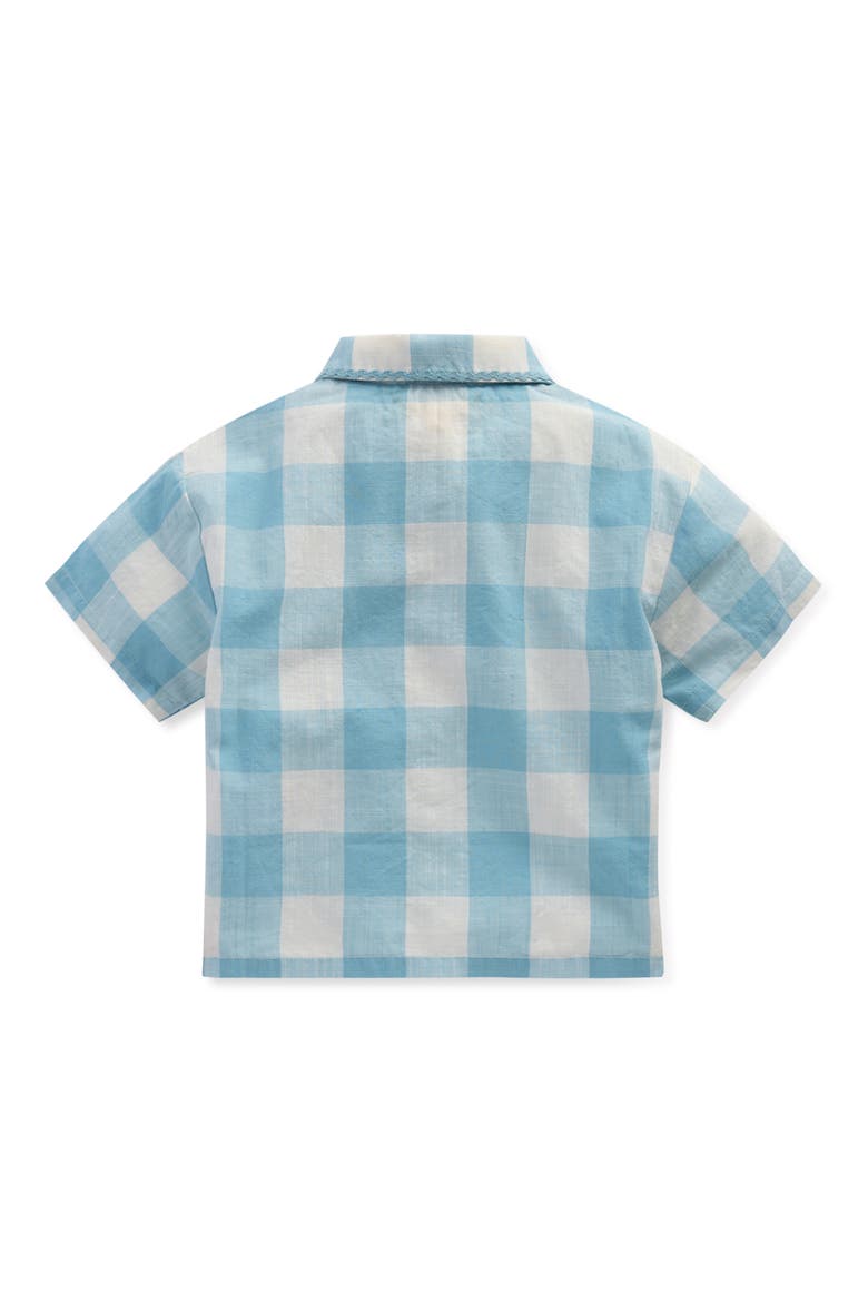 Kids' Floral Embroidered Gingham Button-Up Top, Alternate, color, BLUE GINGHAM