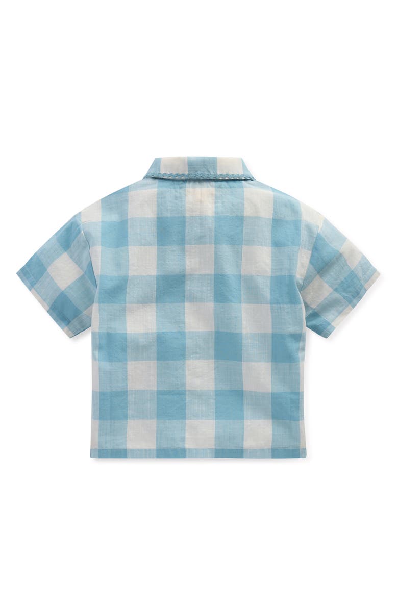 Mini Boden Kids' Floral Embroidered Gingham Button-Up Top, Alternate, color, Blue Gingham