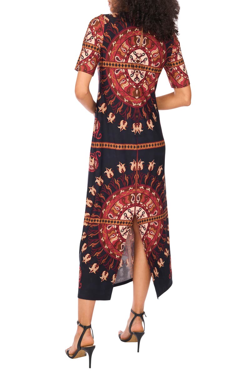 Vince Camuto Placement Print Stretch Jersey Midi Dress, Alternate, color, Classic Navy