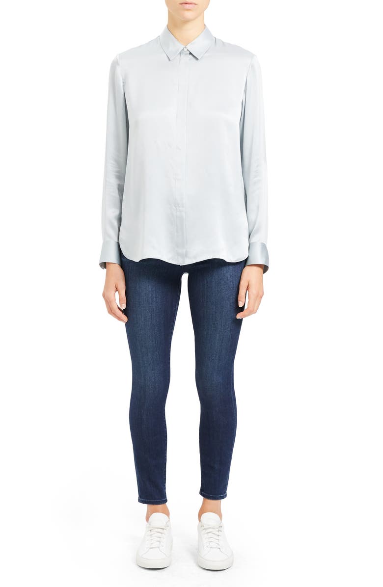 Theory Silk Button-Up Shirt, Alternate, color,