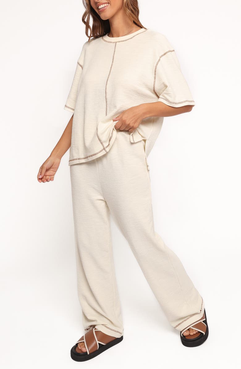 Petal & Pup Angler Short Sleeve Sweatshirt & Pants Set, Alternate, color, Cream