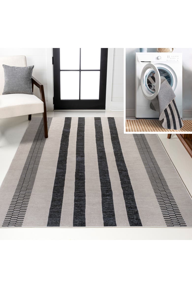 Vichy Geometric Striped Machine-Washable Area Rug, Main, color, Ivory/Dark Gray