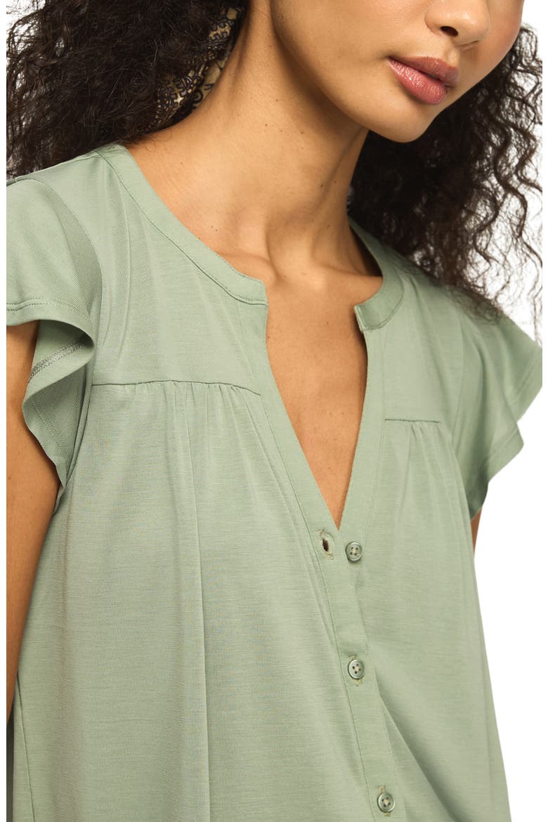 Sandwash Relaxed Fit Button-Up Top, Alternate, color, LILY PAD