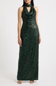 Eliza J Sequin Choker Cowl Neck Gown