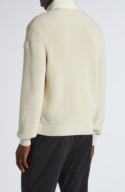 Moncler Quilted Down & Cotton Knit Cardigan In Light Beige