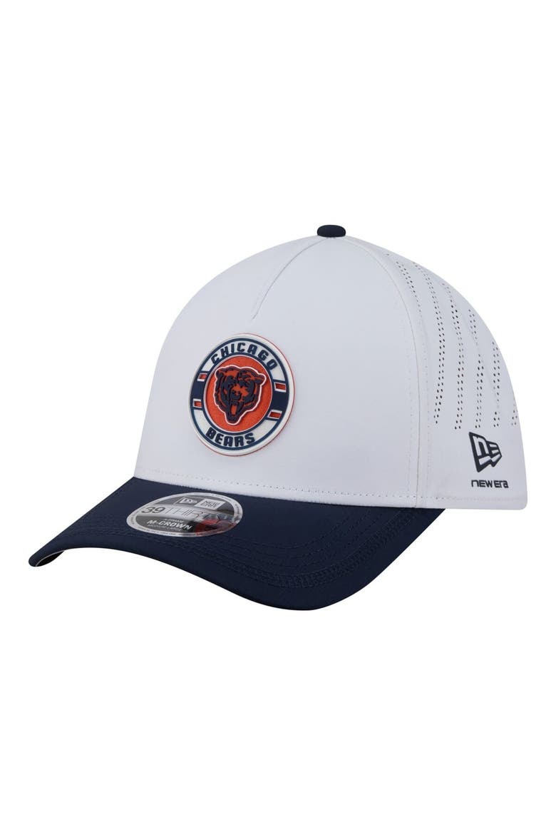 Men's New Era White/Navy Chicago Bears Patch 39THIRTY A-Frame M-Crown Perforated Flex Hat, Main, color, White