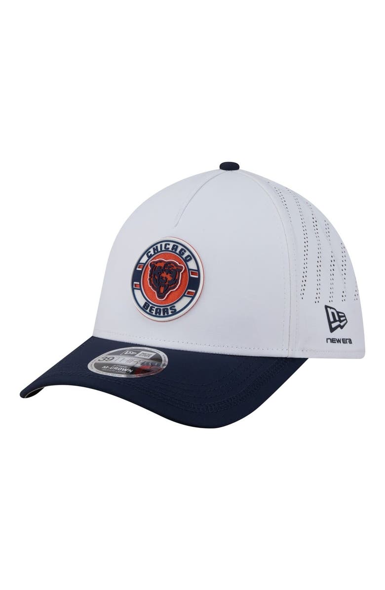 New Era Men's New Era White/Navy Chicago Bears Patch 39THIRTY A-Frame M-Crown Perforated Flex Hat, Main, color, White
