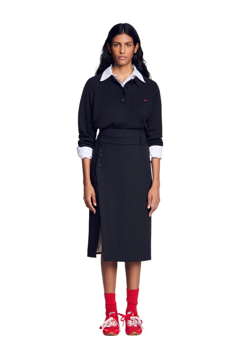 Mid-length slit wool skirt, Alternate, color, Black